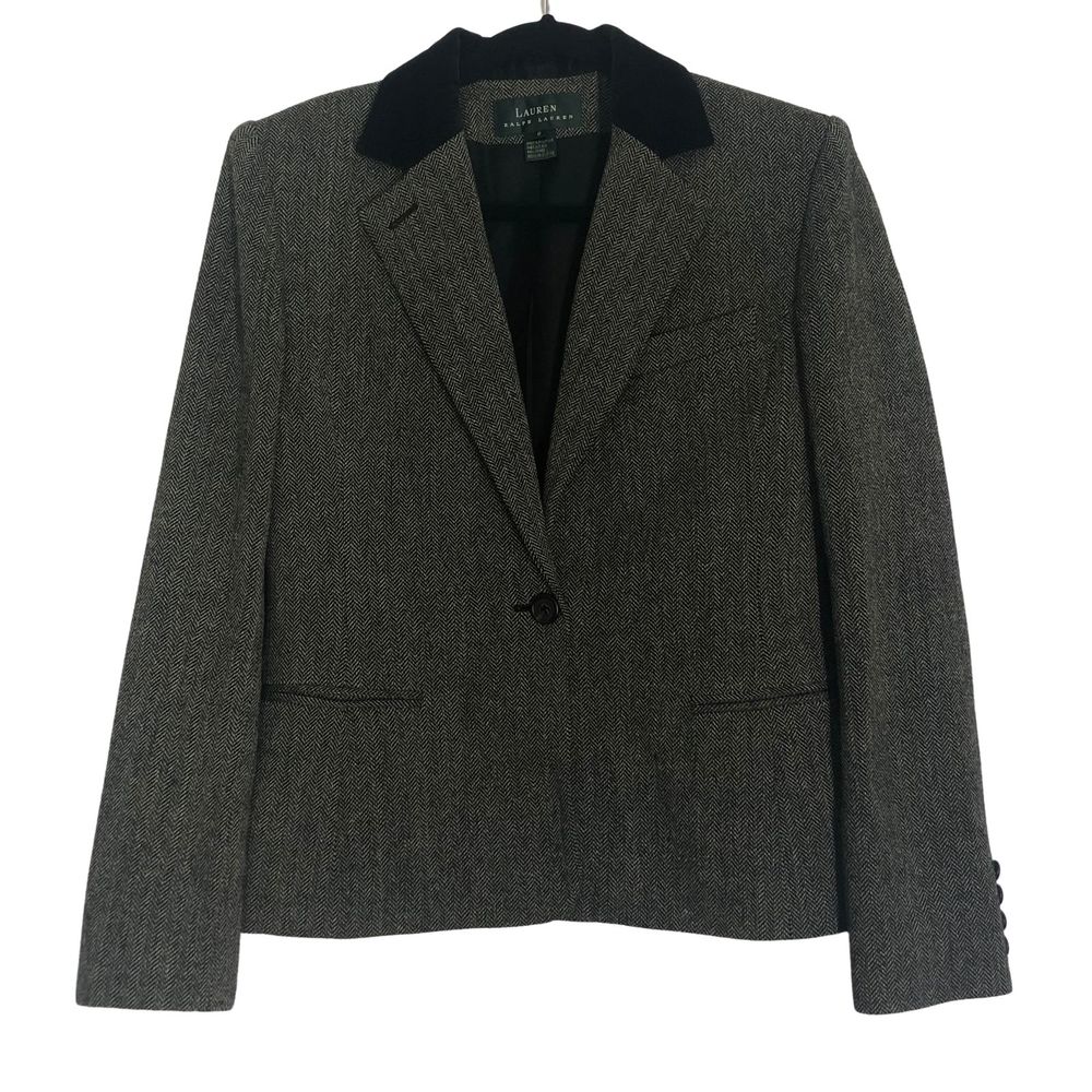 Ralph Lauren Tweed Blazer Velvet Collar 100% Wool